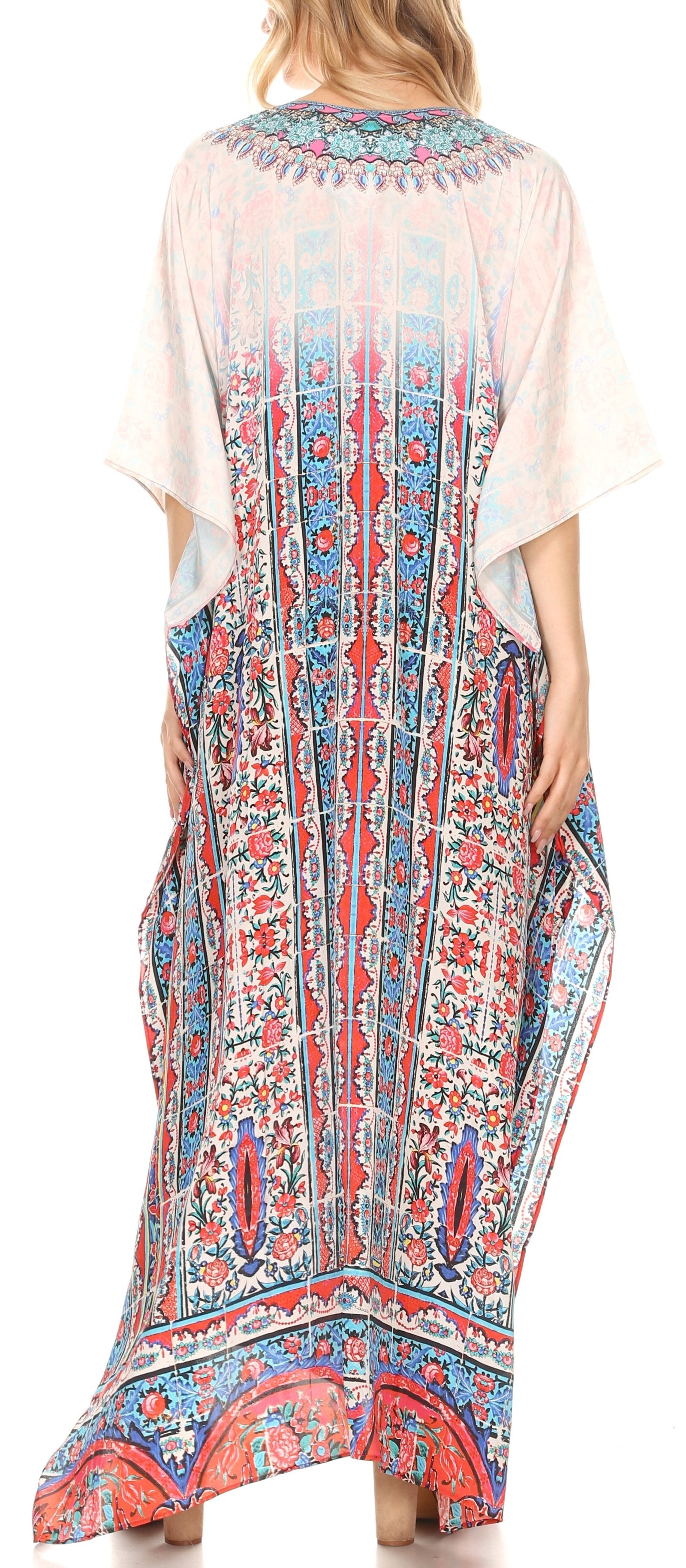 Vestido caftán largo Sakkas Georgettina con escote en V y cristales fluidos