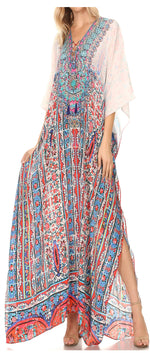 Vestido caftán largo Sakkas Georgettina con escote en V y cristales fluidos