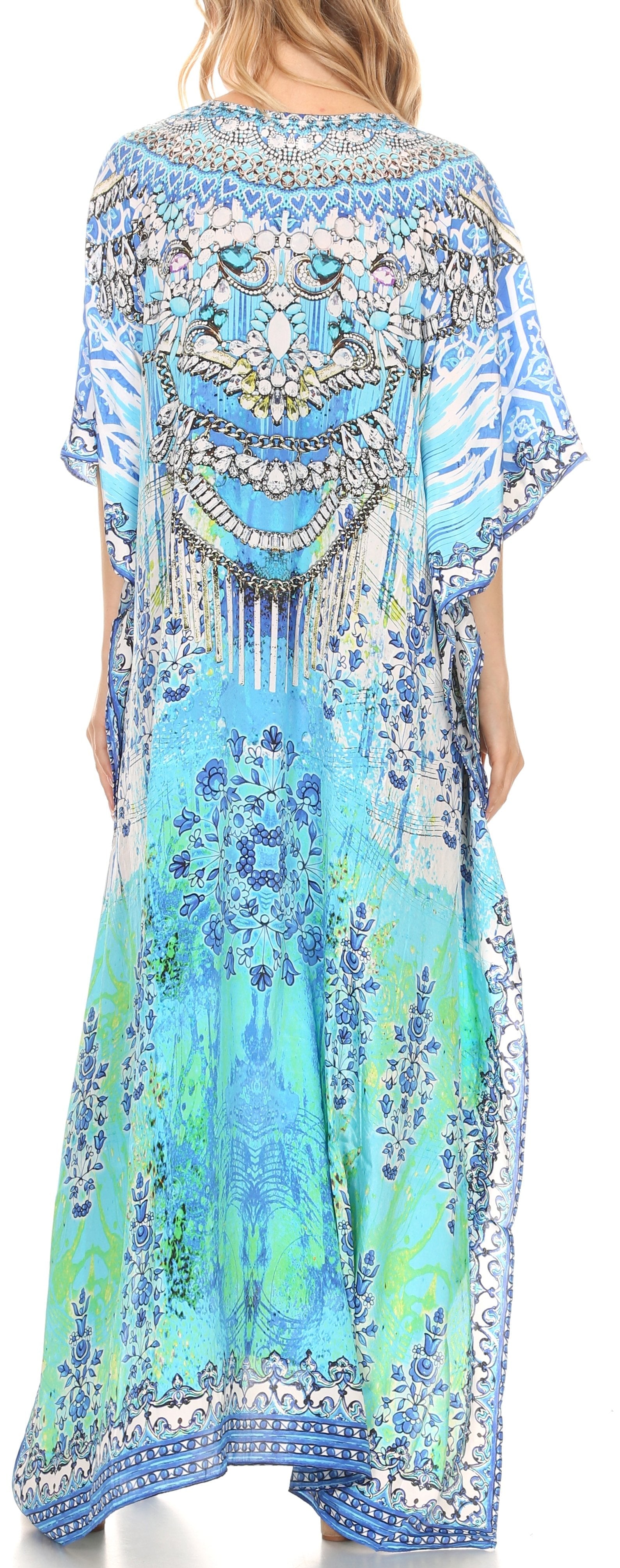Vestido caftán largo Sakkas Georgettina con escote en V y cristales fluidos