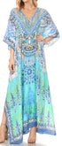 Vestido caftán largo Sakkas Georgettina con escote en V y cristales fluidos
