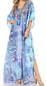 Vestido caftán largo Sakkas Georgettina con escote en V y cristales fluidos