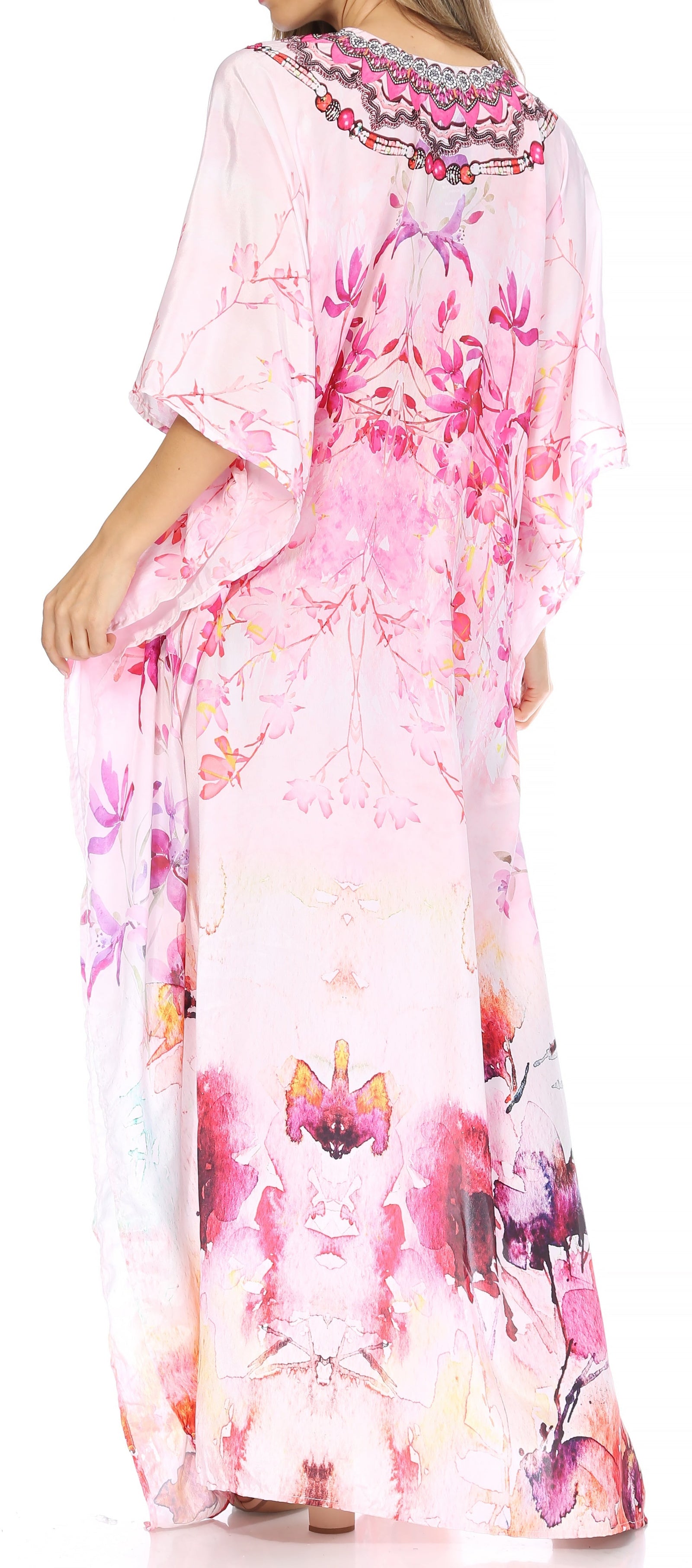 Vestido caftán largo Sakkas Georgettina con escote en V y cristales fluidos