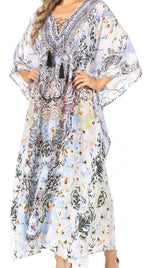 Vestido caftán largo Sakkas Georgettina con escote en V y cristales fluidos
