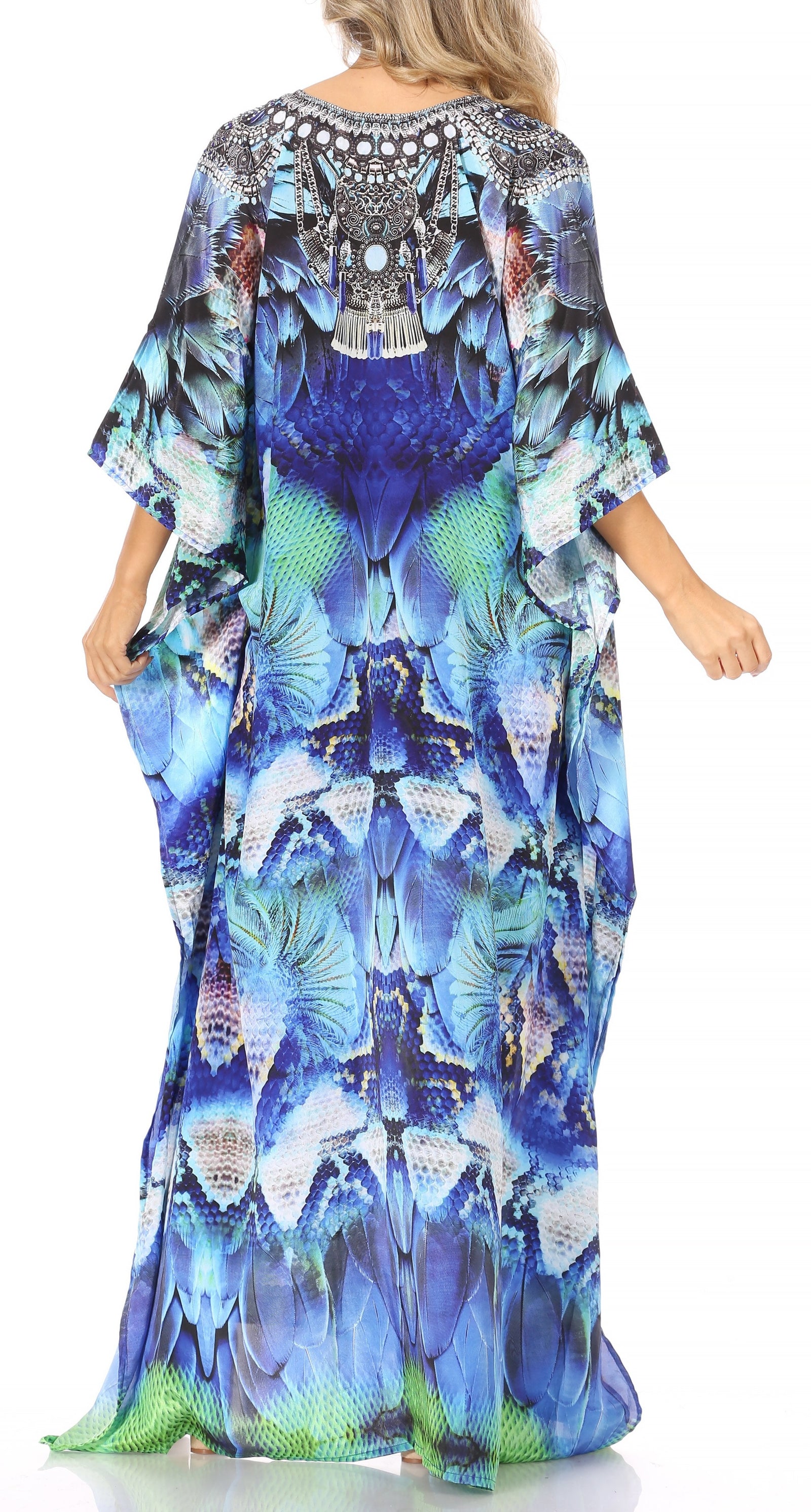 Vestido caftán largo Sakkas Georgettina con escote en V y cristales fluidos