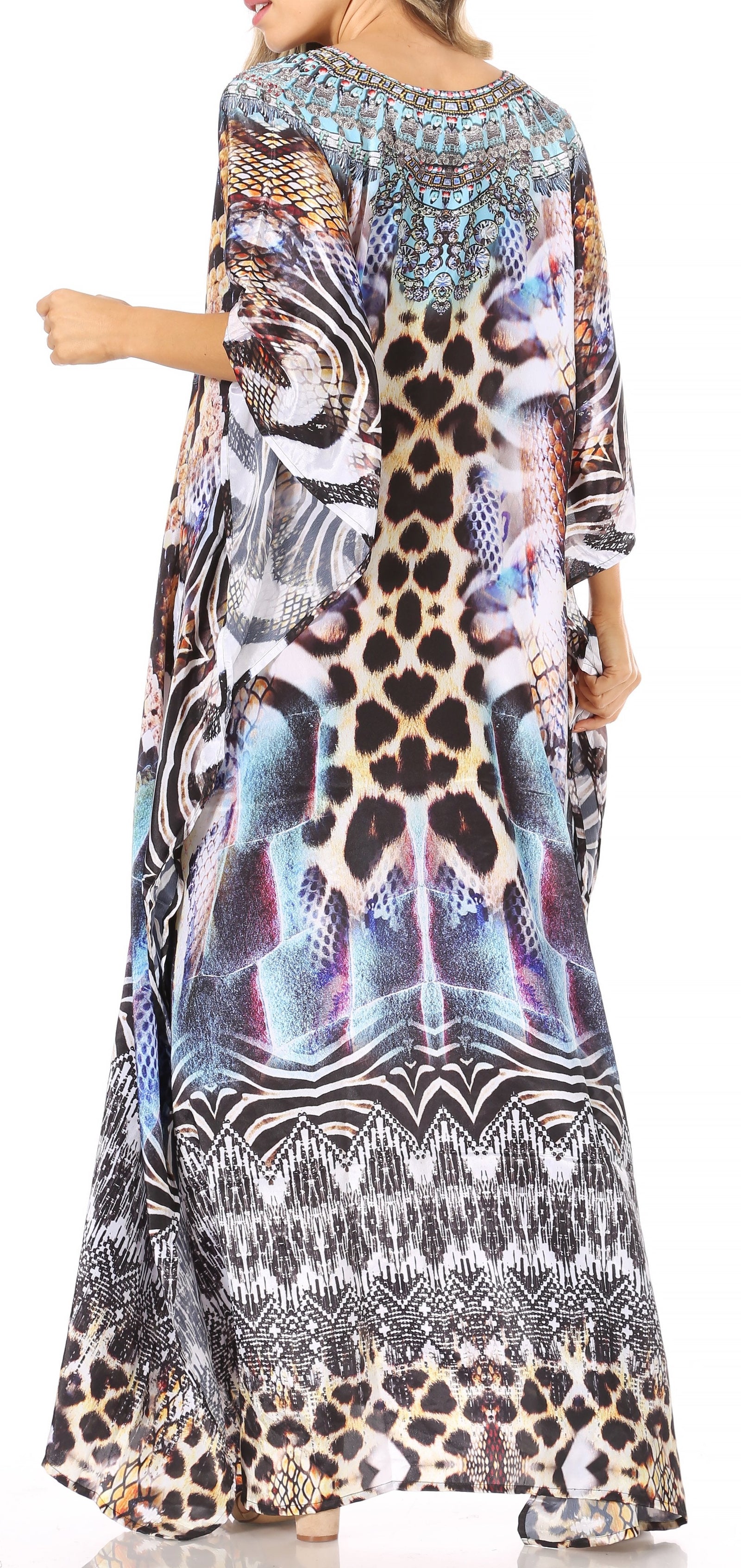 Vestido caftán largo Sakkas Georgettina con escote en V y cristales fluidos