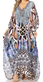 Vestido caftán largo Sakkas Georgettina con escote en V y cristales fluidos