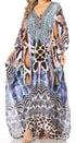 Vestido caftán largo Sakkas Georgettina con escote en V y cristales fluidos