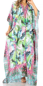 Vestido caftán largo Sakkas Georgettina con escote en V y cristales fluidos