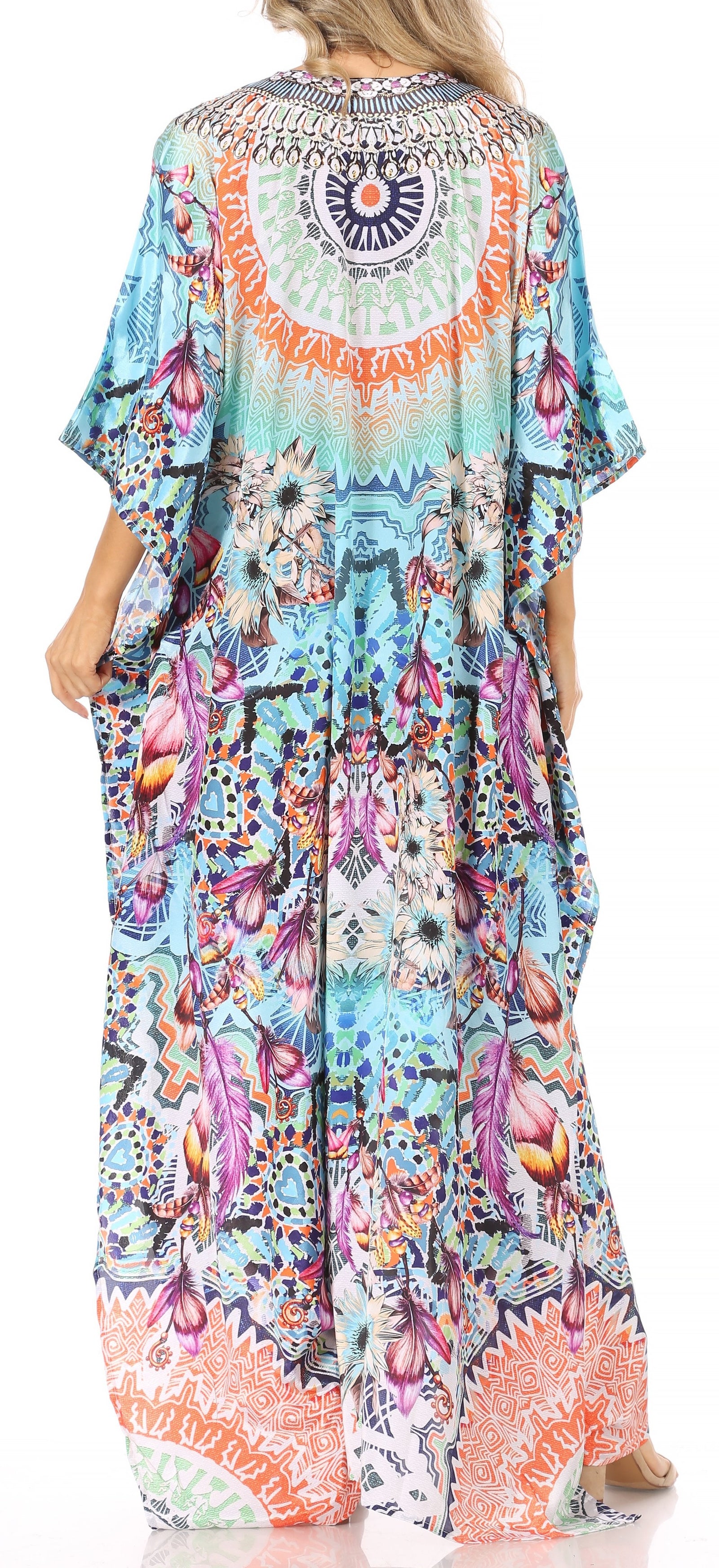Vestido caftán largo Sakkas Georgettina con escote en V y cristales fluidos