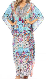 Vestido caftán largo Sakkas Georgettina con escote en V y cristales fluidos