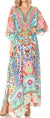 Vestido caftán largo Sakkas Georgettina con escote en V y cristales fluidos