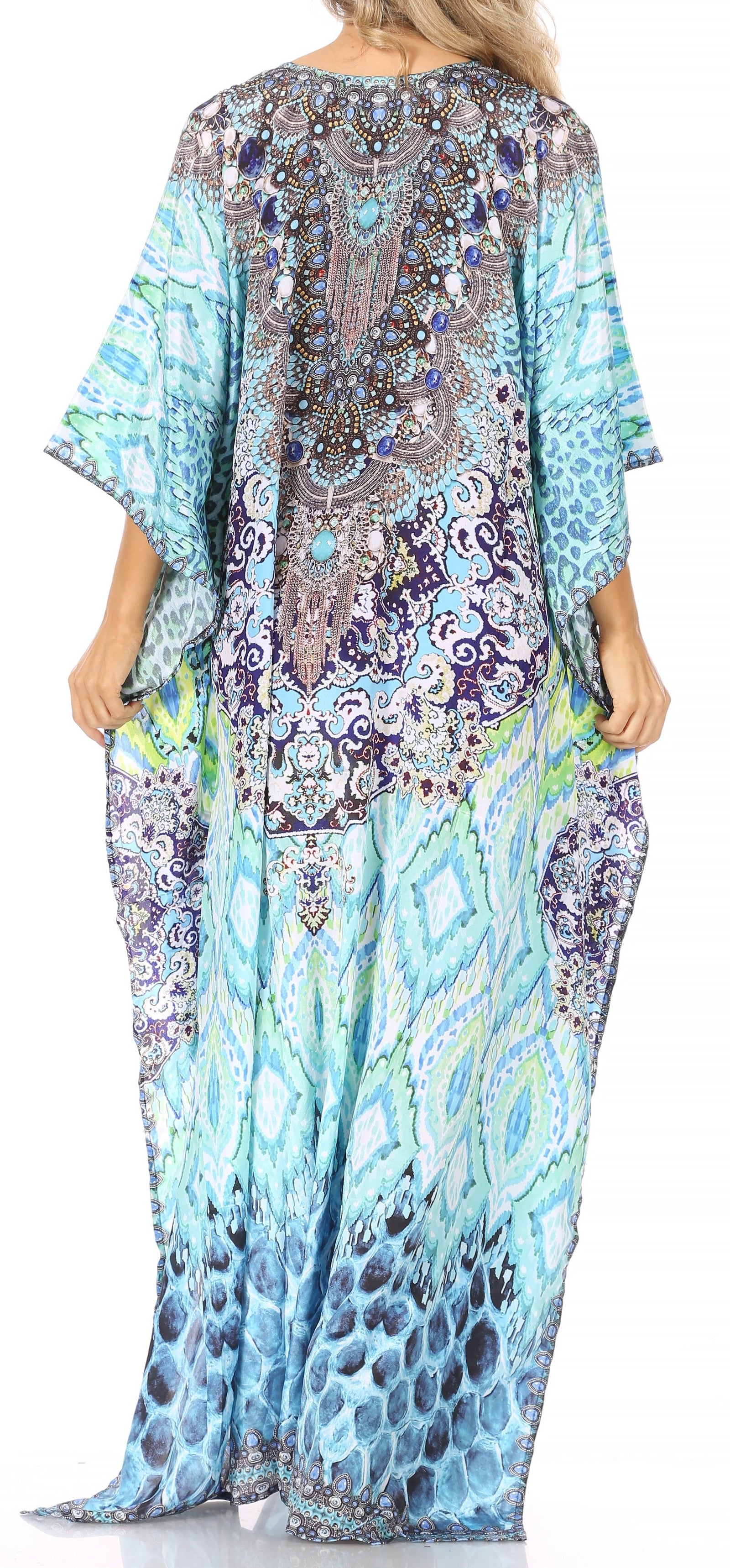 Vestido caftán largo Sakkas Georgettina con escote en V y cristales fluidos