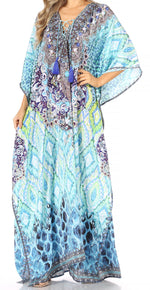 Vestido caftán largo Sakkas Georgettina con escote en V y cristales fluidos