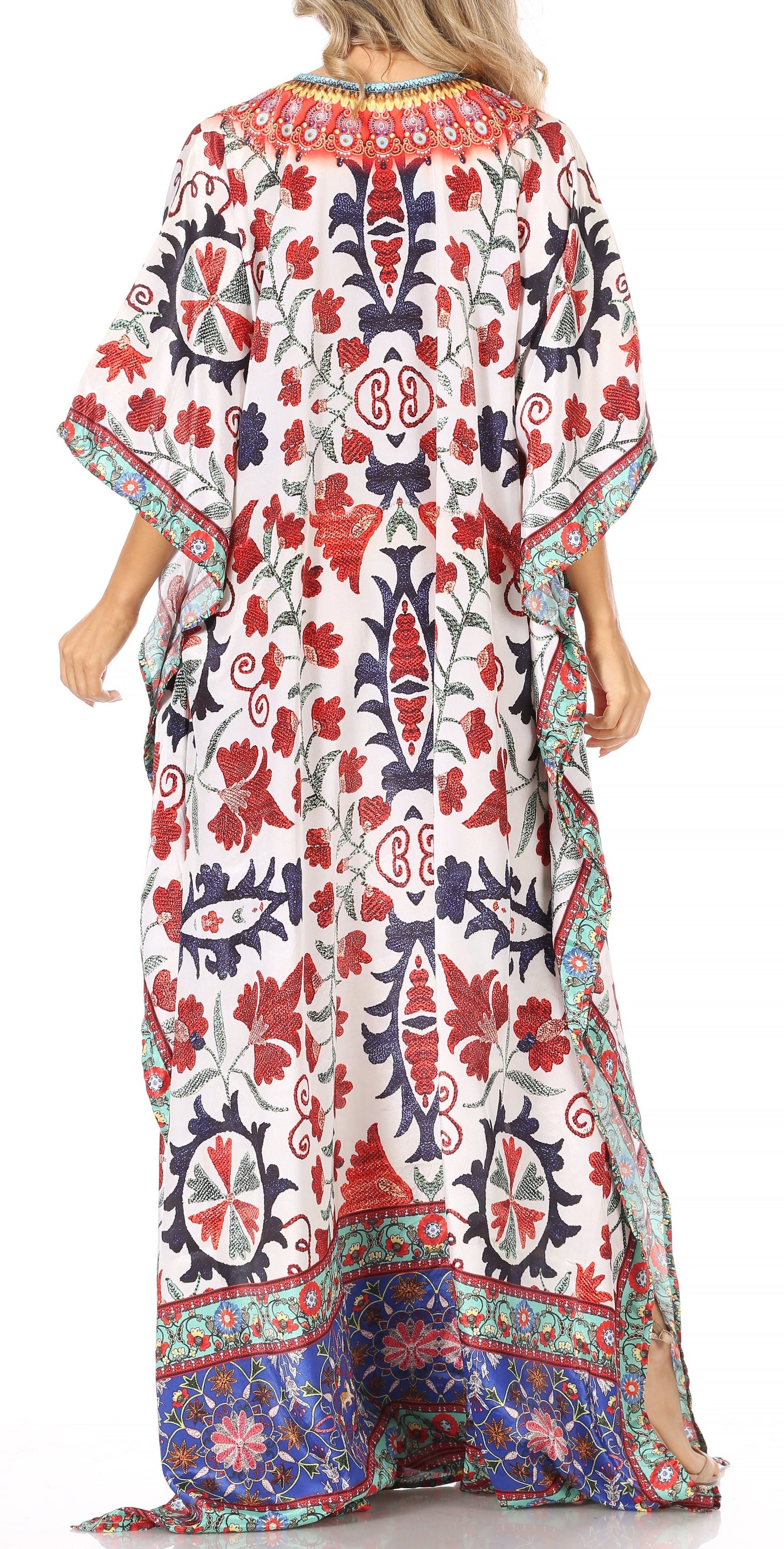 Vestido caftán largo Sakkas Georgettina con escote en V y cristales fluidos