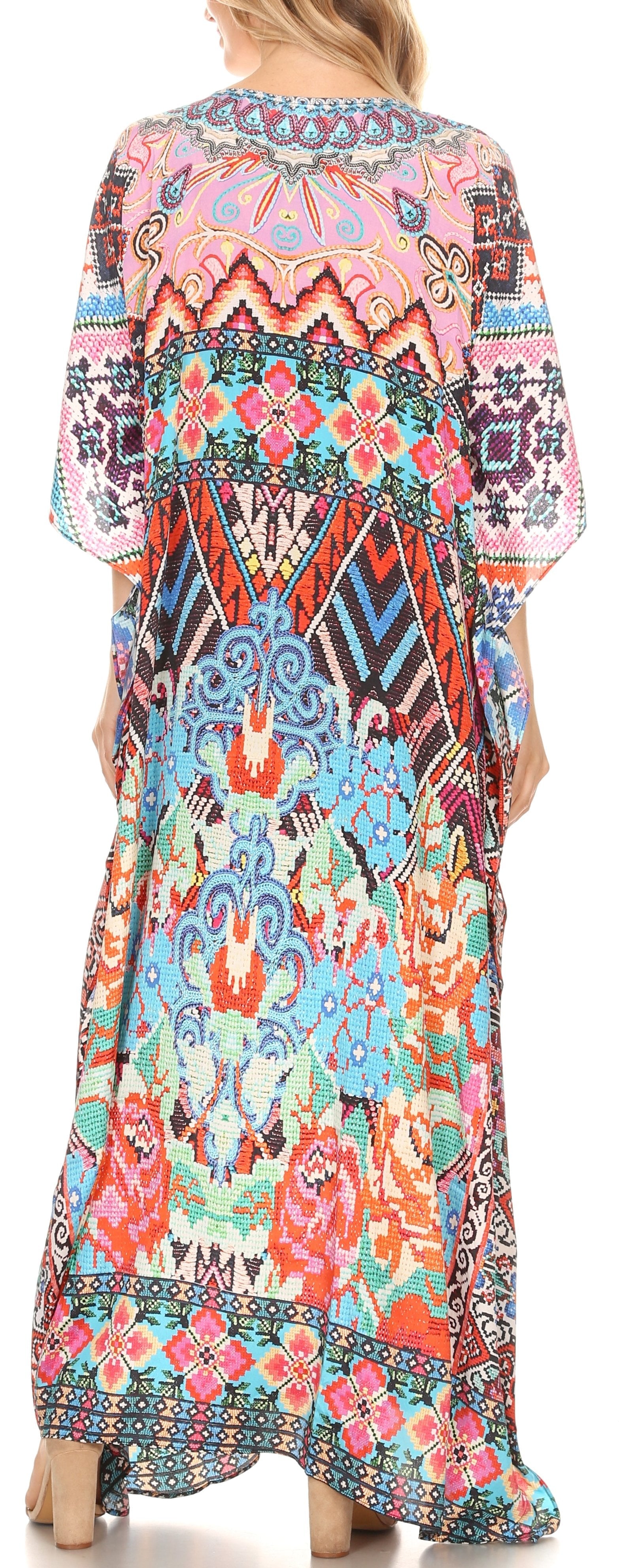 Vestido caftán largo Sakkas Georgettina con escote en V y cristales fluidos