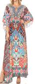 Vestido caftán largo Sakkas Georgettina con escote en V y cristales fluidos