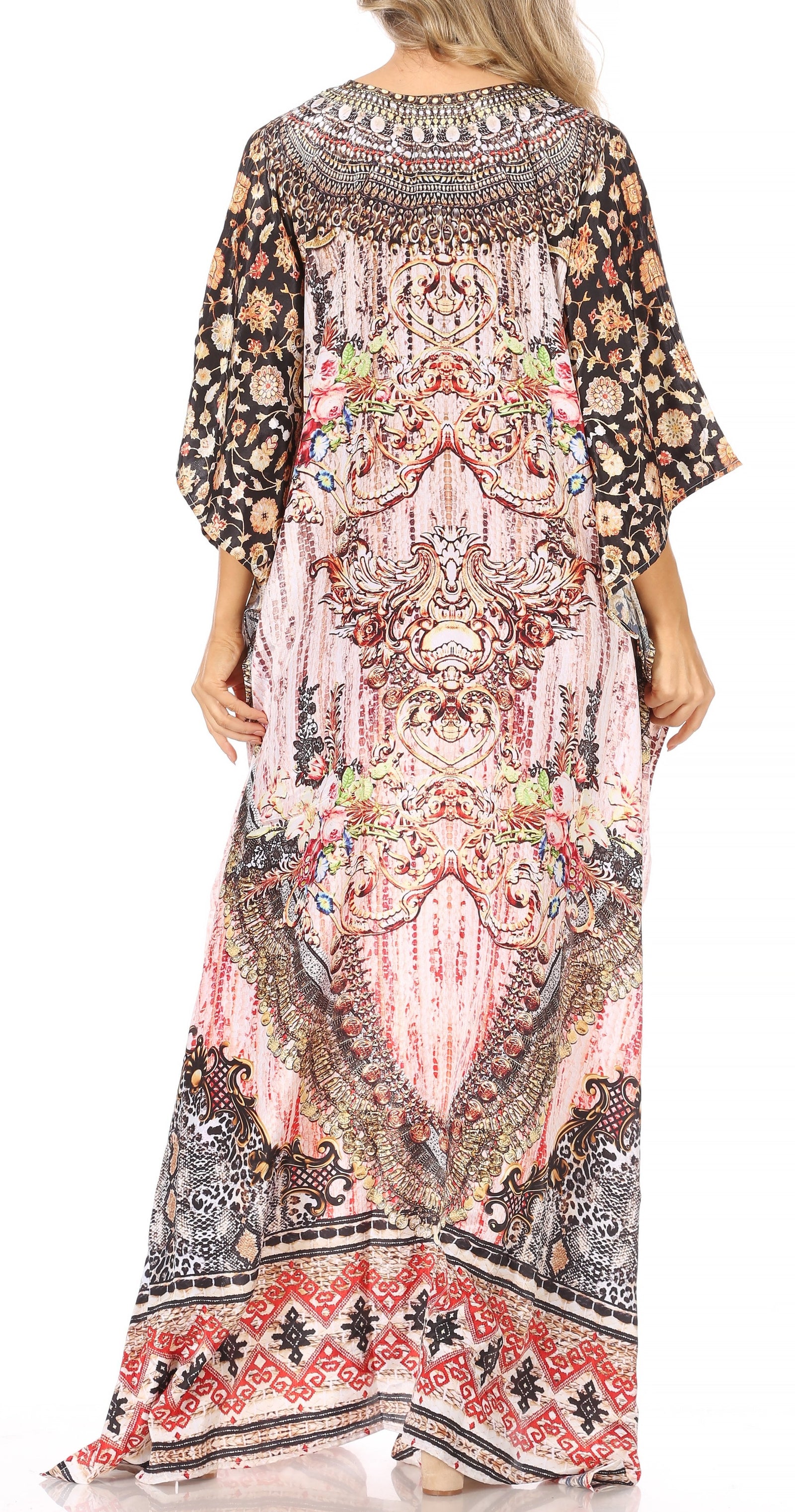 Vestido caftán largo Sakkas Georgettina con escote en V y cristales fluidos