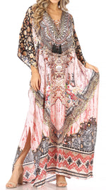 Vestido caftán largo Sakkas Georgettina con escote en V y cristales fluidos