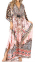 Vestido caftán largo Sakkas Georgettina con escote en V y cristales fluidos
