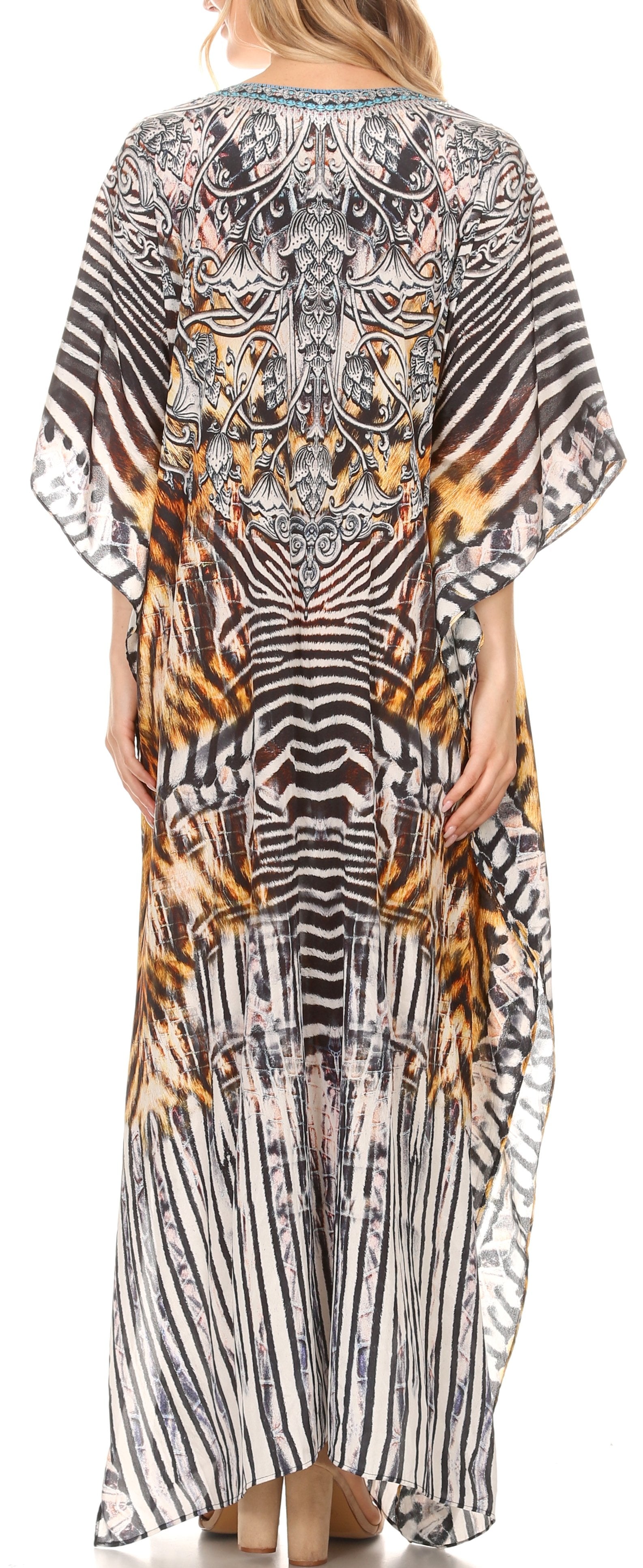 Vestido caftán largo Sakkas Georgettina con escote en V y cristales fluidos