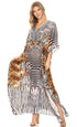 Vestido caftán largo Sakkas Georgettina con escote en V y cristales fluidos
