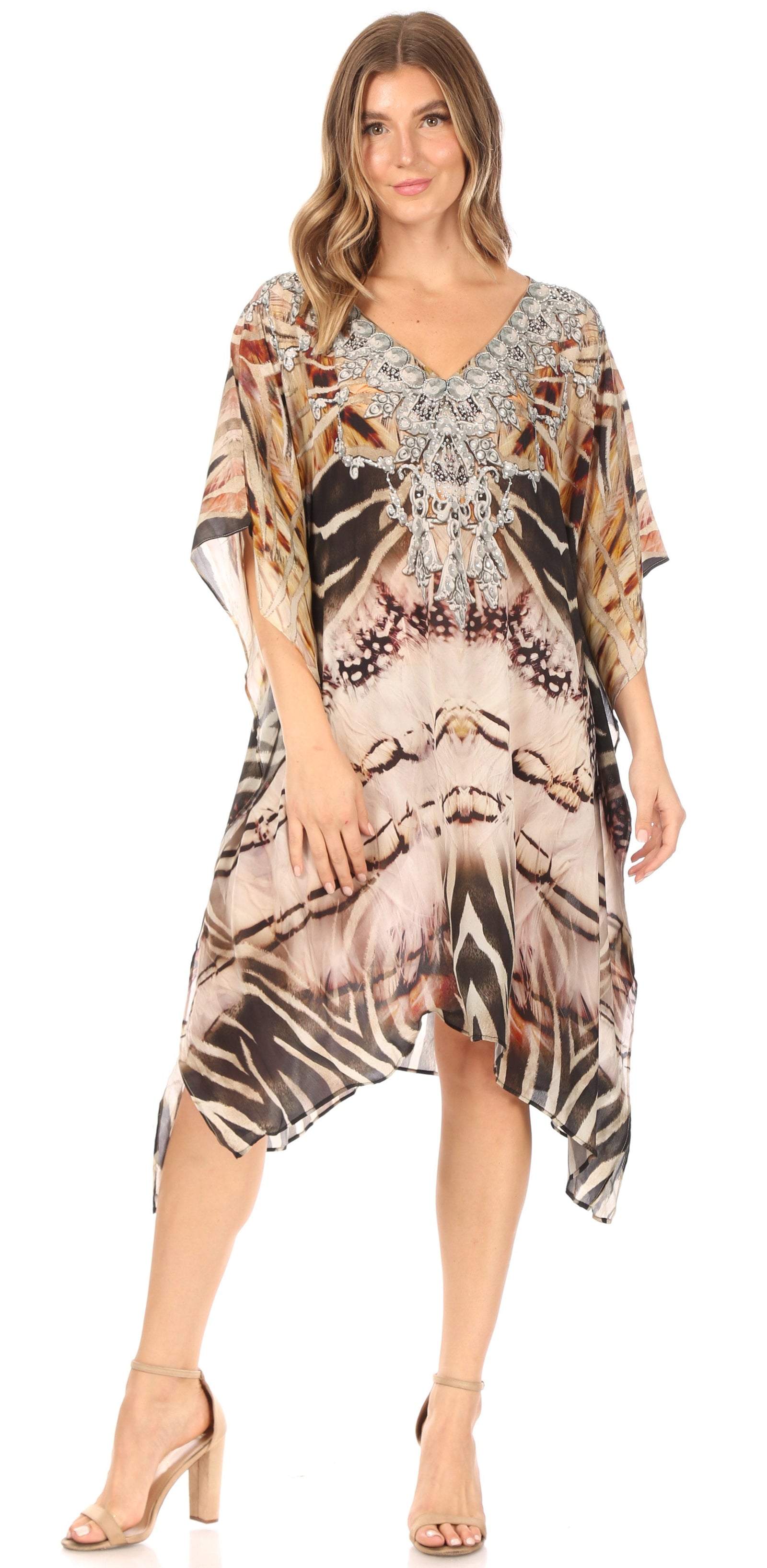 Sakkas MiuMiu Ligthweight Summer Printed Short Caftan Dress / Cover Up