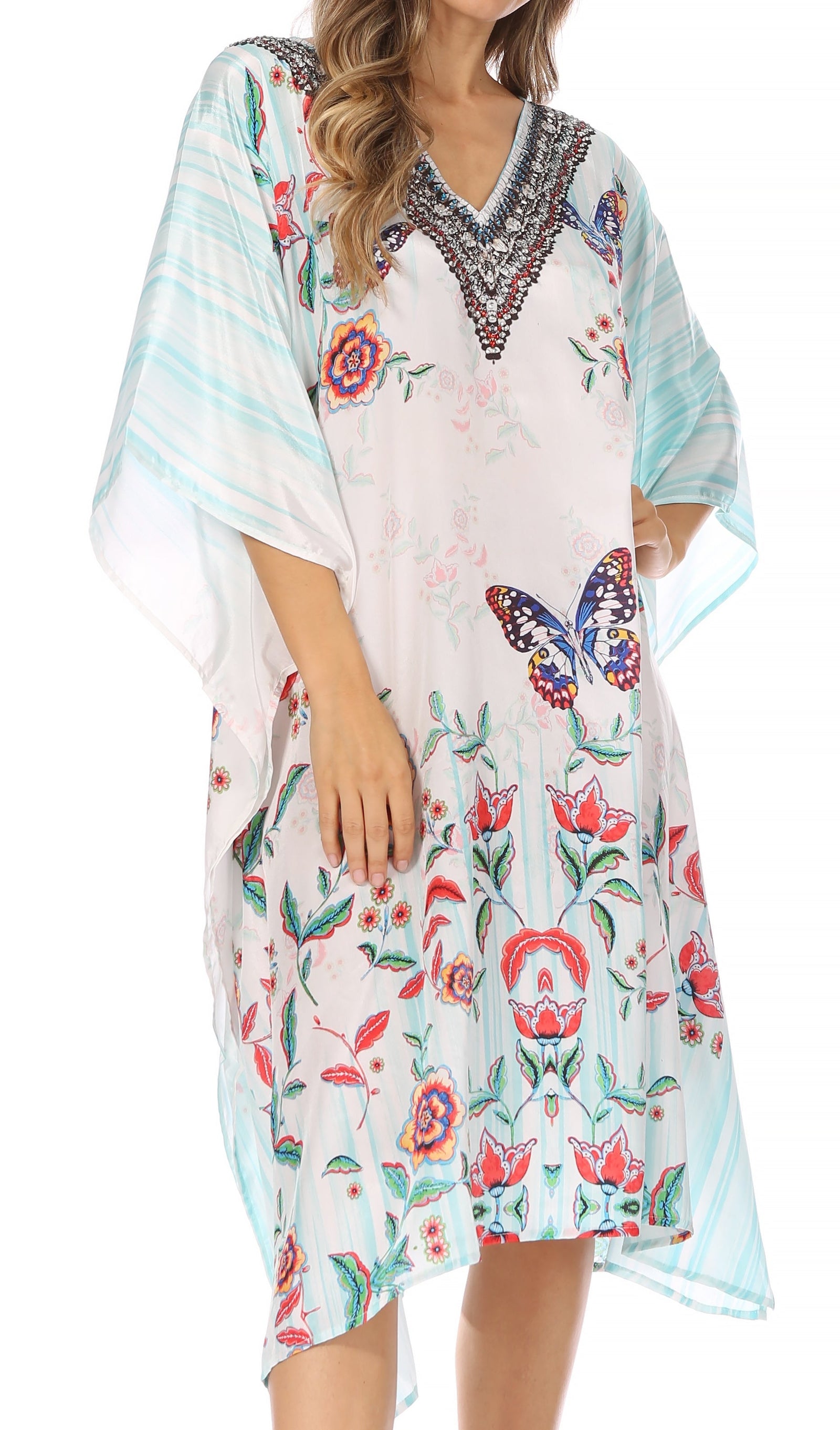 Sakkas MiuMiu Ligthweight Summer Printed Short Caftan Dress / Cover Up