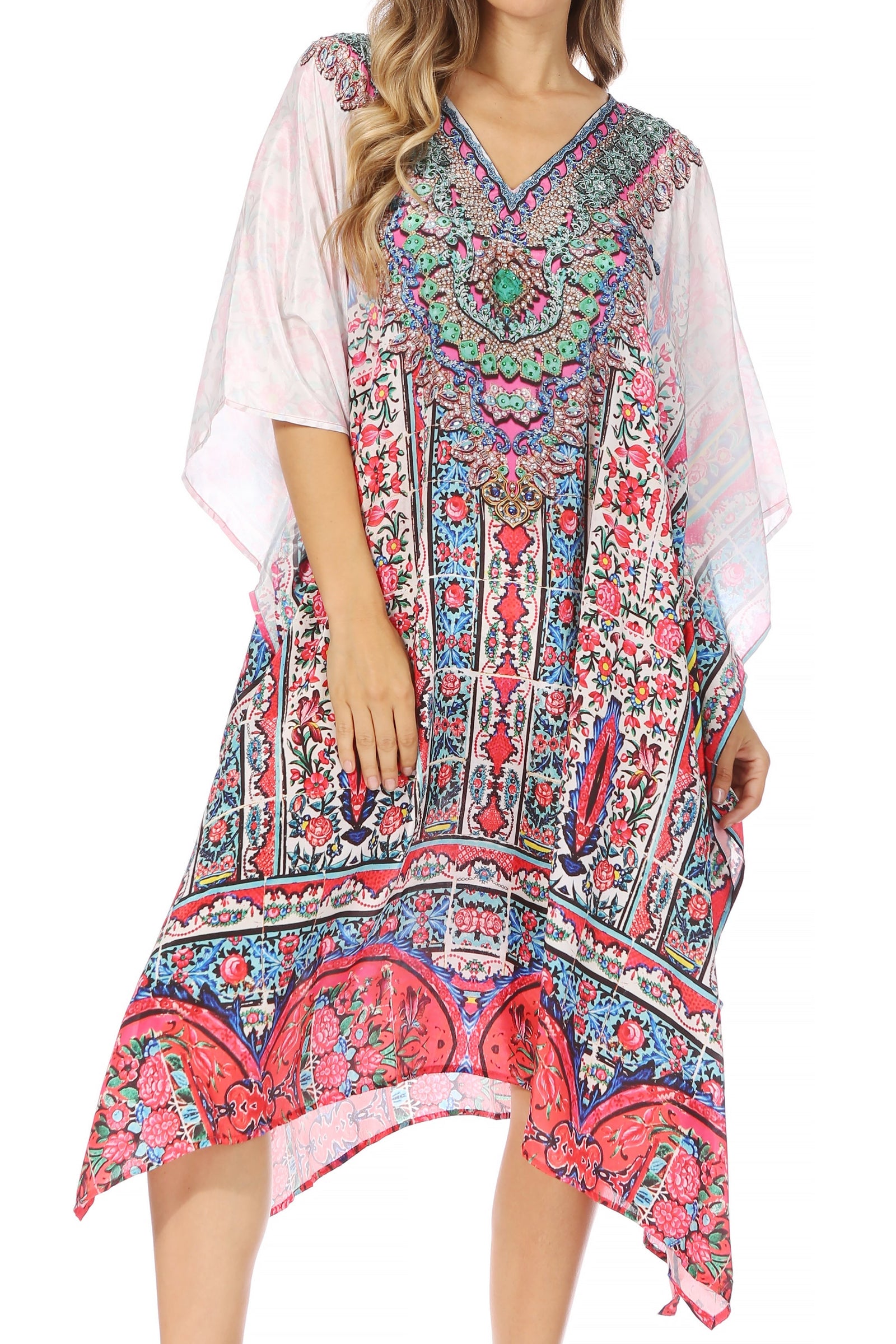Sakkas MiuMiu Ligthweight Summer Printed Short Caftan Dress / Cover Up
