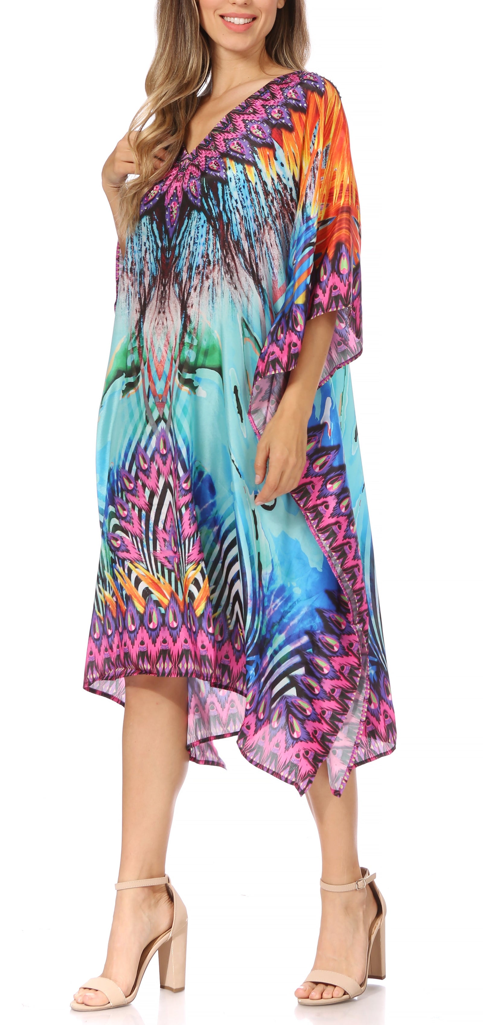 Sakkas MiuMiu Ligthweight Summer Printed Short Caftan Dress / Cover Up