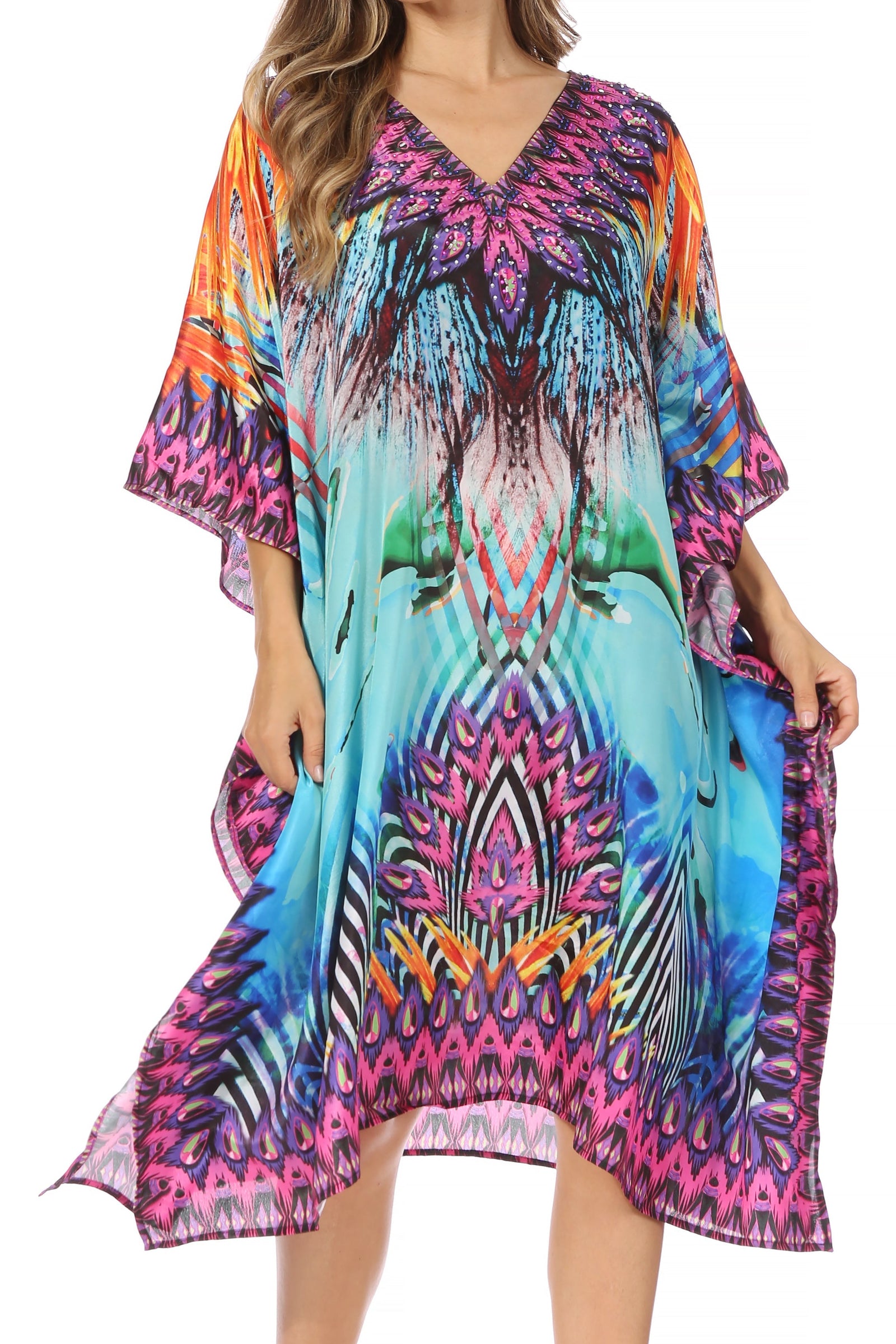 Sakkas MiuMiu Ligthweight Summer Printed Short Caftan Dress / Cover Up