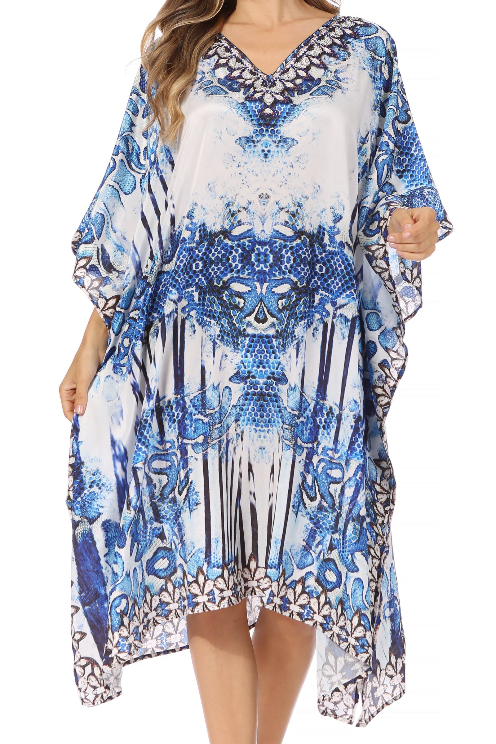 Sakkas MiuMiu Ligthweight Summer Printed Short Caftan Dress / Cover Up
