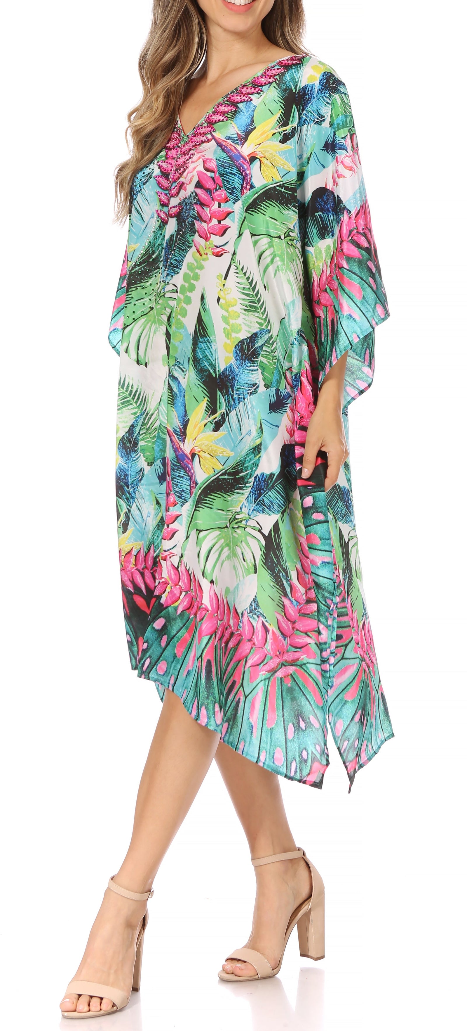 Sakkas MiuMiu Ligthweight Summer Printed Short Caftan Dress / Cover Up