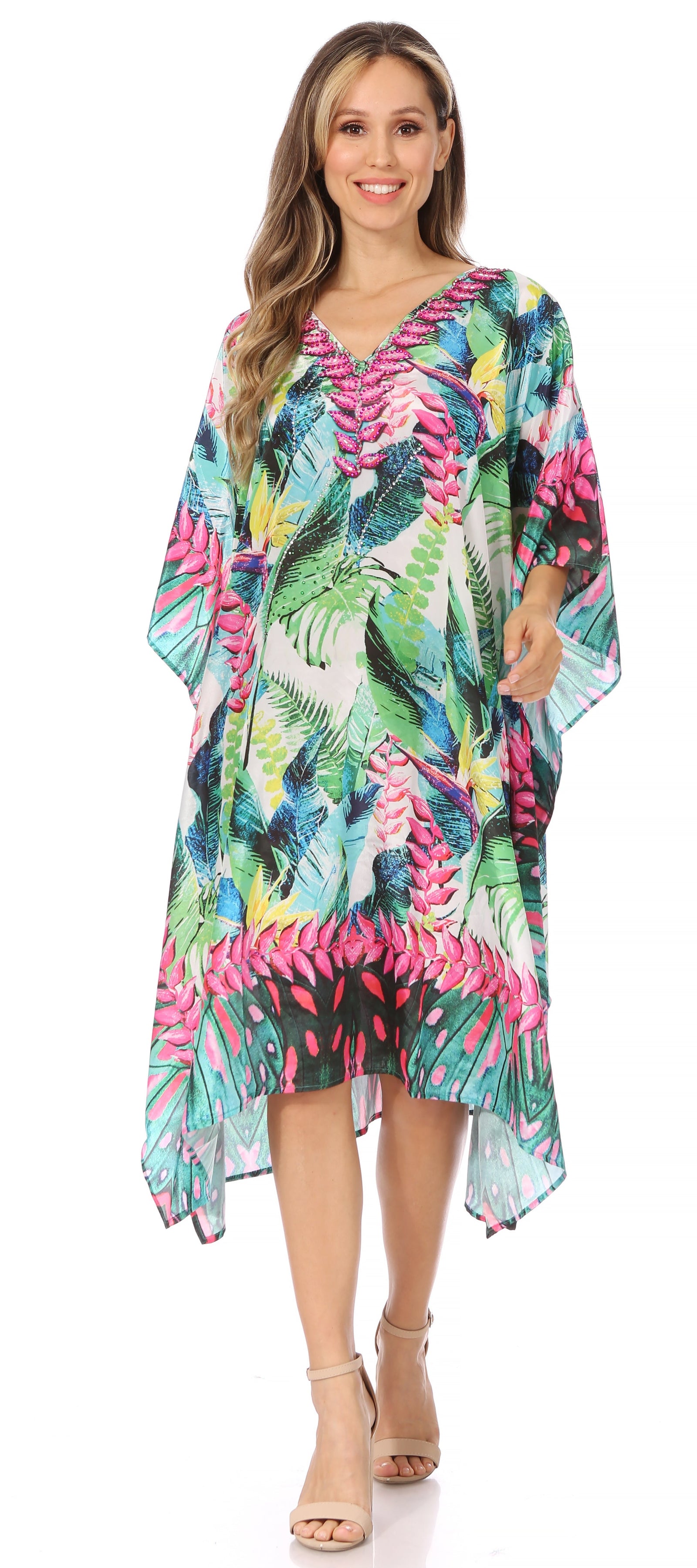 Sakkas MiuMiu Ligthweight Summer Printed Short Caftan Dress / Cover Up