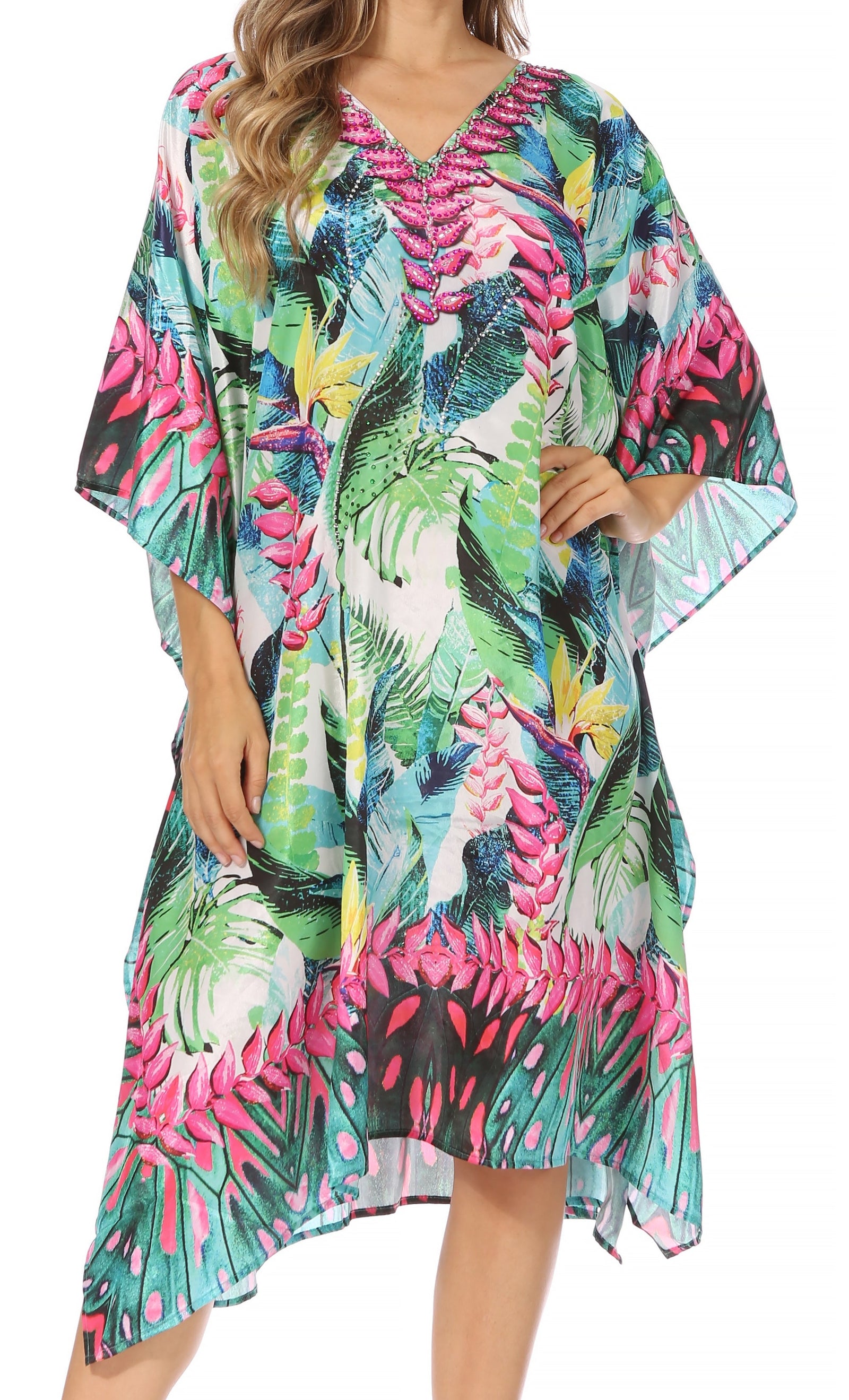 Sakkas MiuMiu Ligthweight Summer Printed Short Caftan Dress / Cover Up