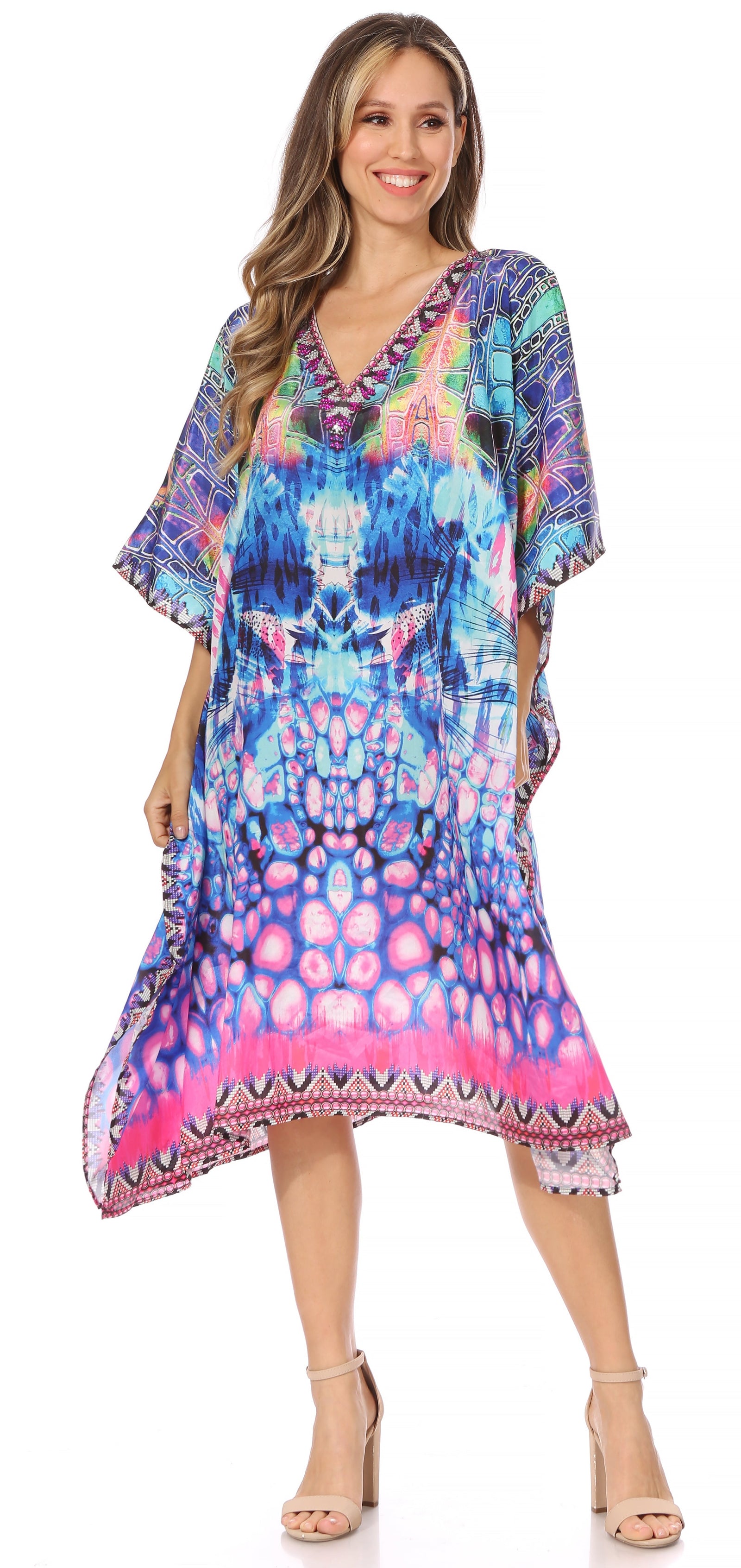 Sakkas MiuMiu Ligthweight Summer Printed Short Caftan Dress / Cover Up