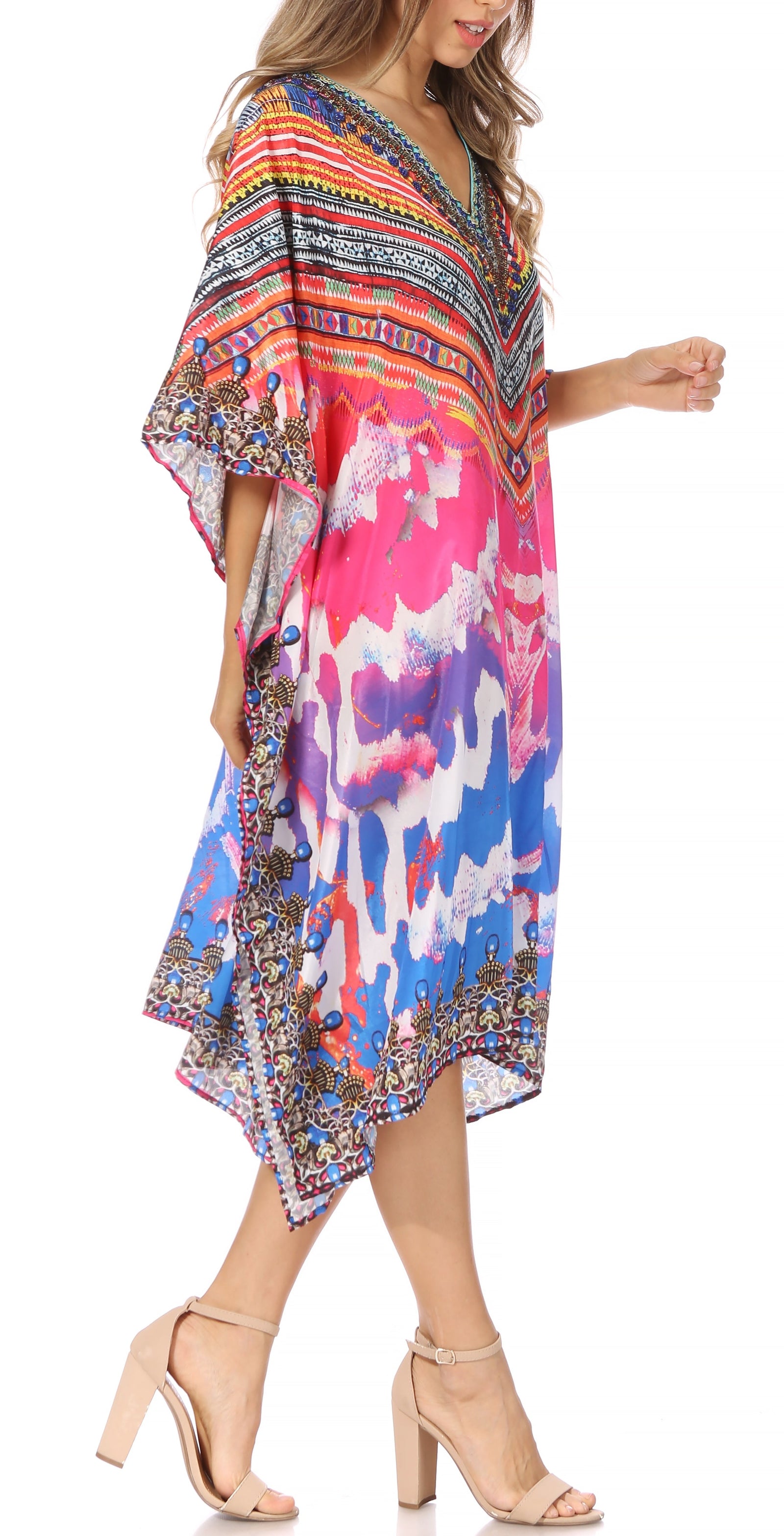 Sakkas MiuMiu Ligthweight Summer Printed Short Caftan Dress / Cover Up