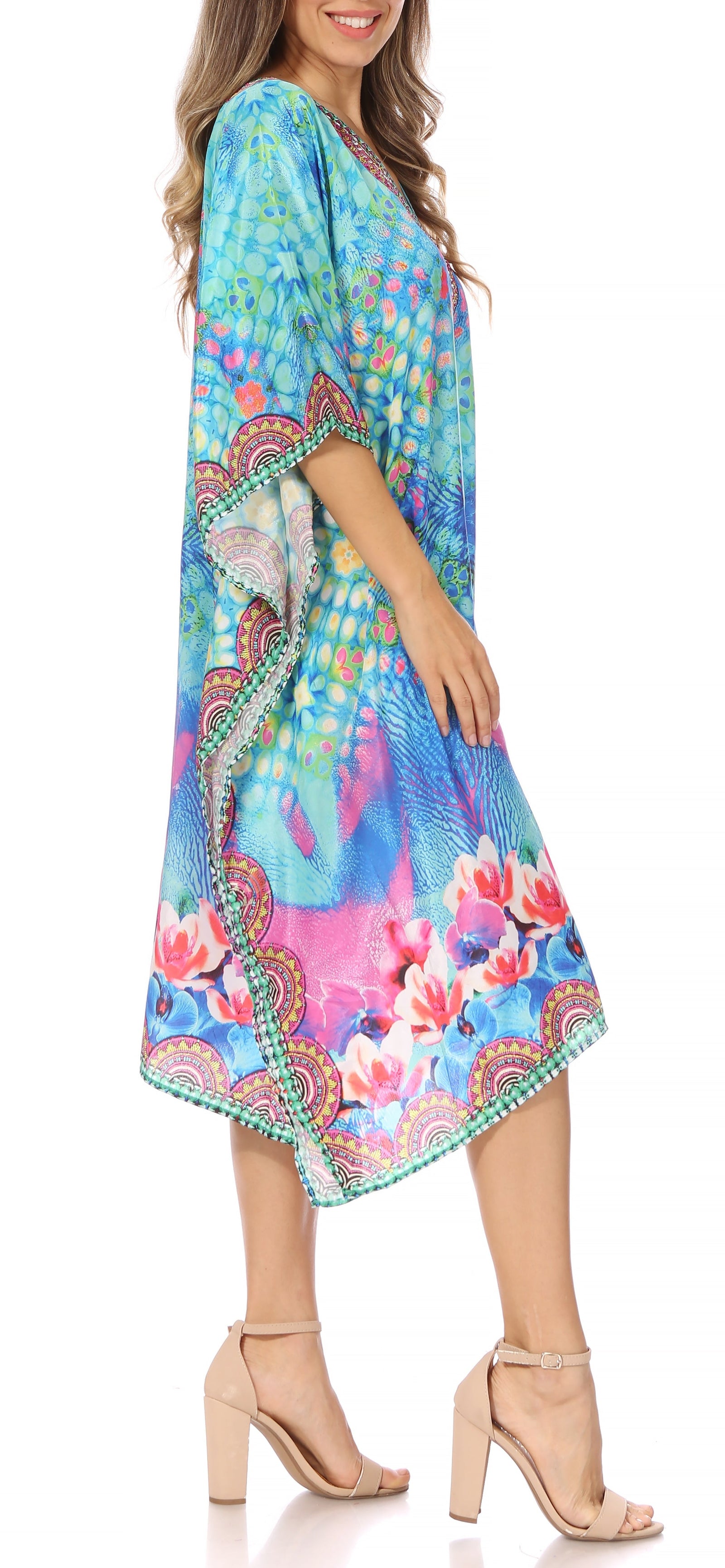 Sakkas MiuMiu Ligthweight Summer Printed Short Caftan Dress / Cover Up