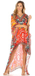 Vestido Sakkas Laisson Flowy Hi-Lo Caftán con diamantes de imitación, cuello en V, corte cuadrado, para cubrir la parte superior