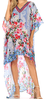 Vestido Sakkas Laisson Flowy Hi-Lo Caftán con diamantes de imitación, cuello en V, corte cuadrado, para cubrir la parte superior