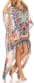 Vestido Sakkas Laisson Flowy Hi-Lo Caftán con diamantes de imitación, cuello en V, corte cuadrado, para cubrir la parte superior