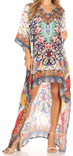 Vestido Sakkas Laisson Flowy Hi-Lo Caftán con diamantes de imitación, cuello en V, corte cuadrado, para cubrir la parte superior