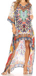 Vestido Sakkas Laisson Flowy Hi-Lo Caftán con diamantes de imitación, cuello en V, corte cuadrado, para cubrir la parte superior