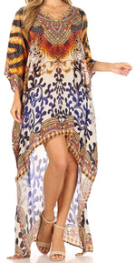 Vestido Sakkas Laisson Flowy Hi-Lo Caftán con diamantes de imitación, cuello en V, corte cuadrado, para cubrir la parte superior