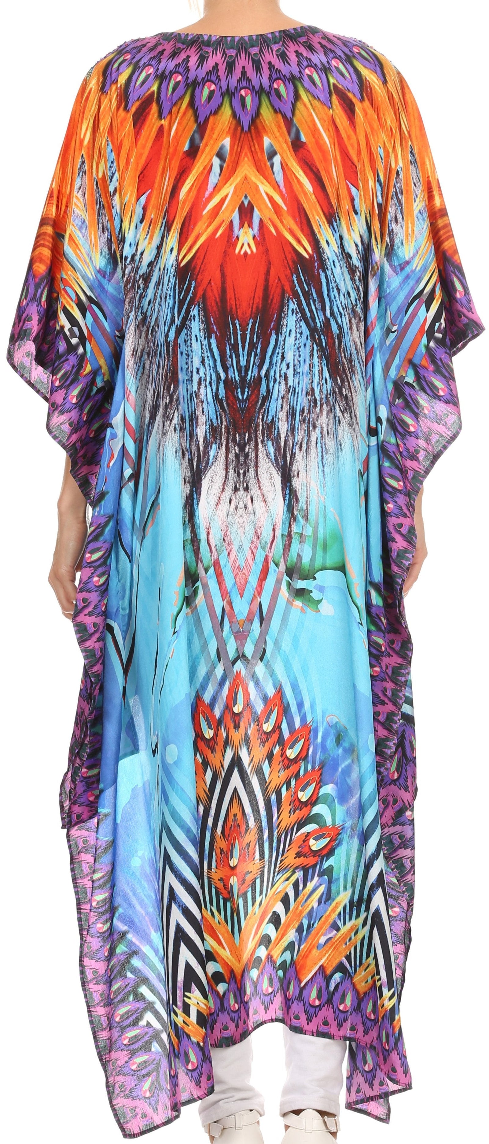 Vestido Sakkas Laisson Flowy Hi-Lo Caftán con diamantes de imitación, cuello en V, corte cuadrado, para cubrir la parte superior