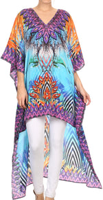 Vestido Sakkas Laisson Flowy Hi-Lo Caftán con diamantes de imitación, cuello en V, corte cuadrado, para cubrir la parte superior