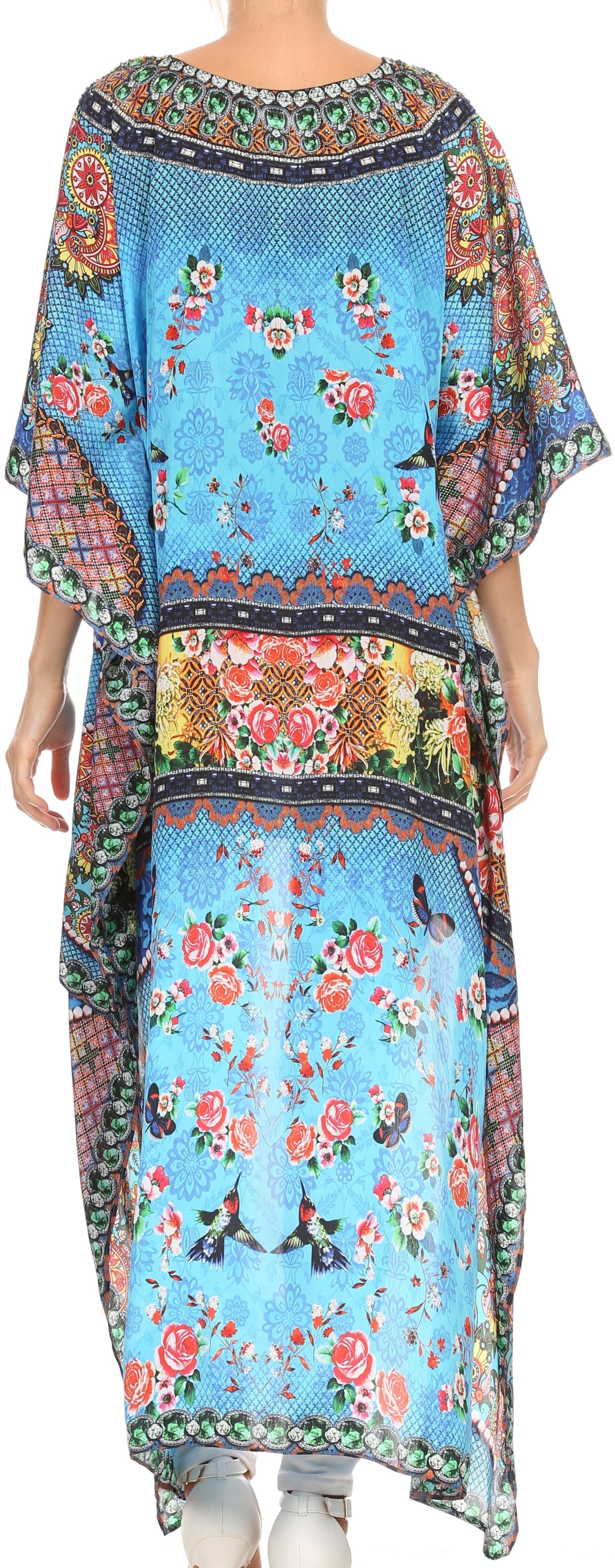 Vestido Sakkas Laisson Flowy Hi-Lo Caftán con diamantes de imitación, cuello en V, corte cuadrado, para cubrir la parte superior