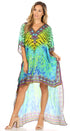Vestido Sakkas Laisson Flowy Hi-Lo Caftán con diamantes de imitación, cuello en V, corte cuadrado, para cubrir la parte superior