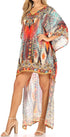Vestido Sakkas Laisson Flowy Hi-Lo Caftán con diamantes de imitación, cuello en V, corte cuadrado, para cubrir la parte superior