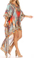 Vestido Sakkas Laisson Flowy Hi-Lo Caftán con diamantes de imitación, cuello en V, corte cuadrado, para cubrir la parte superior