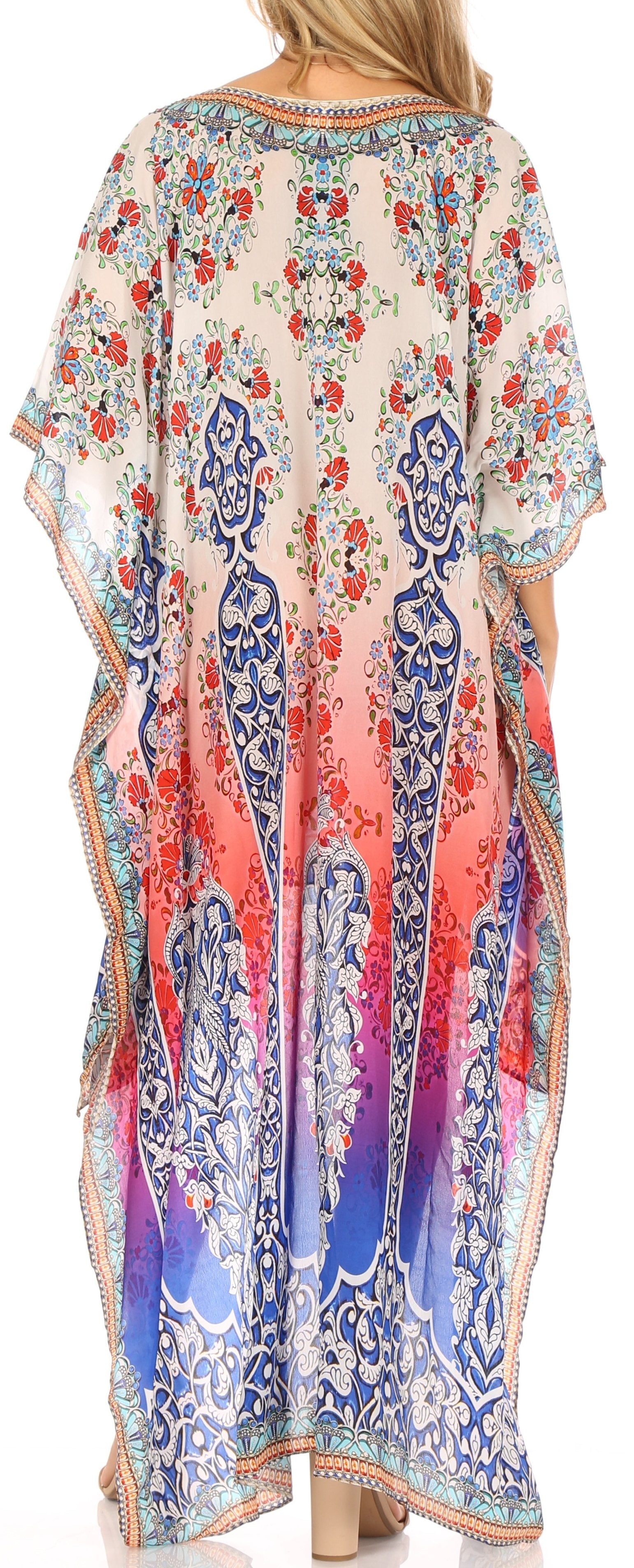 Vestido Sakkas Laisson Flowy Hi-Lo Caftán con diamantes de imitación, cuello en V, corte cuadrado, para cubrir la parte superior